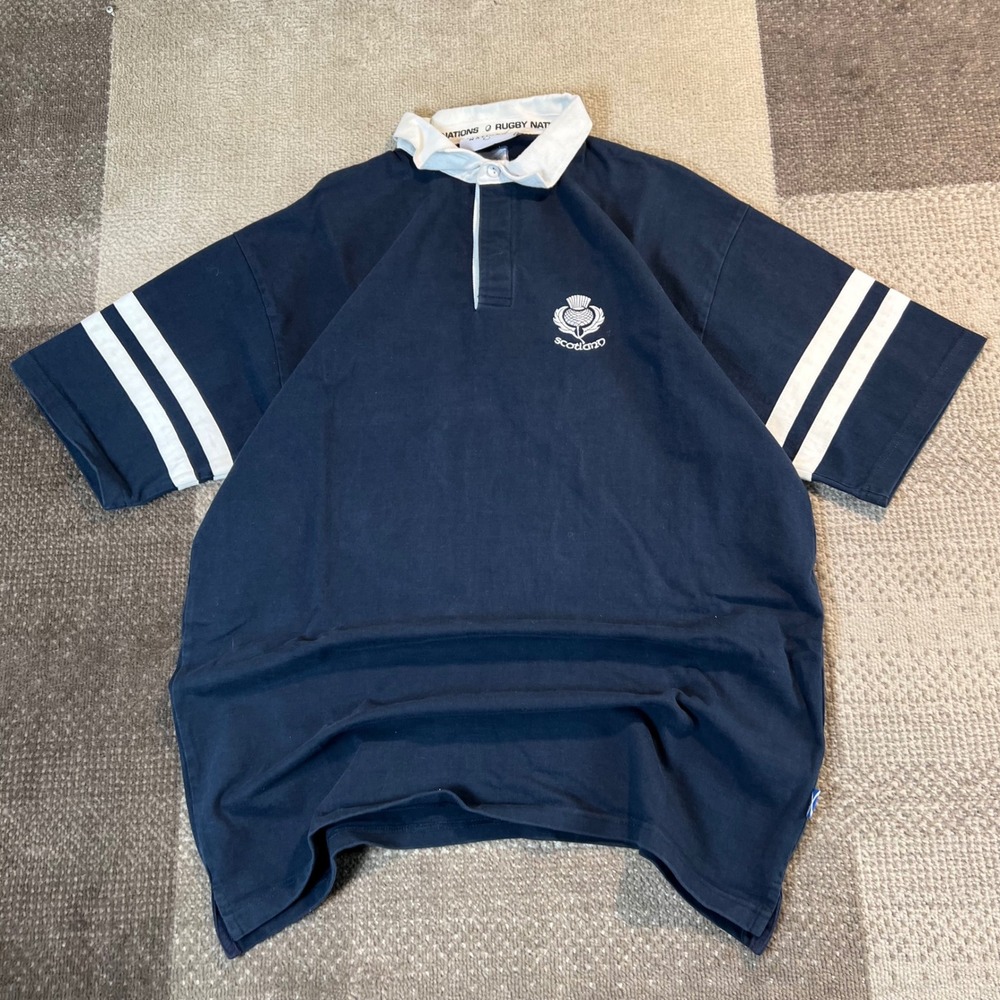 Rugby Nations Scotland Men XL Navy Blue Short Sleeve Rugby Shirt Thistle Logo